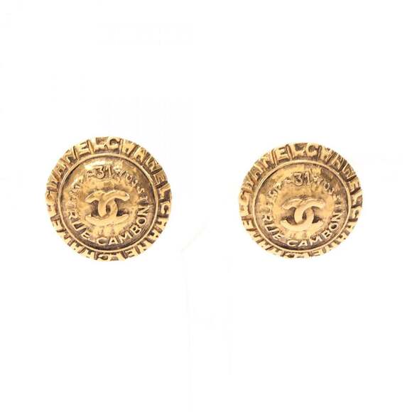CHANEL Authentic Gold Logo Earrings